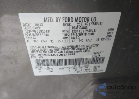 2013 Ford Edge Sel z USA, uszkodzony, nr VIN 2FMDK4JC6DBE15495